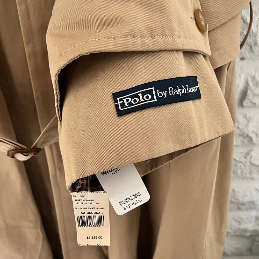 NWT Polo Ralph Lauren Tan Gabardine Cotton, Wool-Lined Raincoat Coat, Size 42R